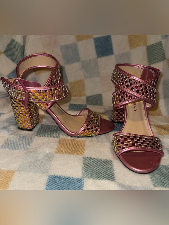 Katy Perry Collections Shoes - Katy Perry Collections Pink Metallic Woven Block Heel Sandals